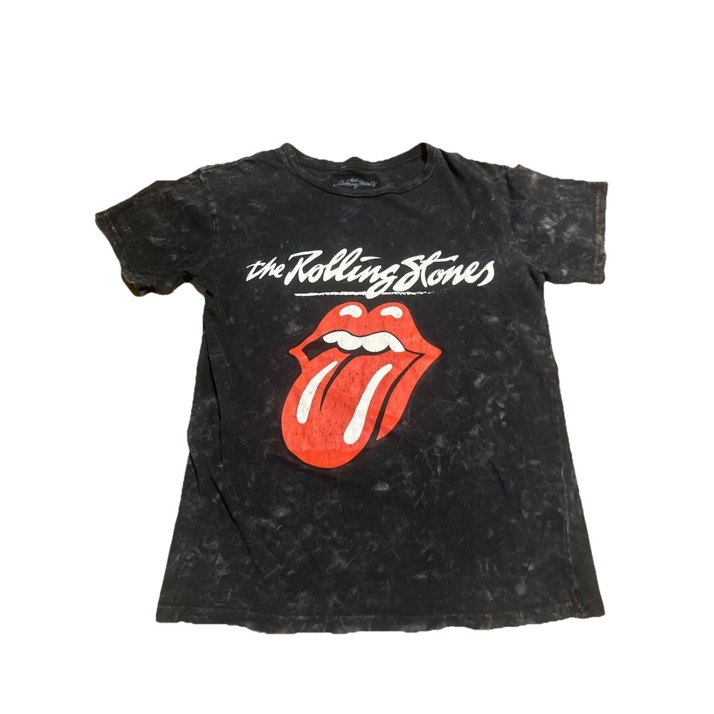 The Rolling Stones T-Shirt Small Acid Wash Black Tongue & Lips Rock Band Vintage